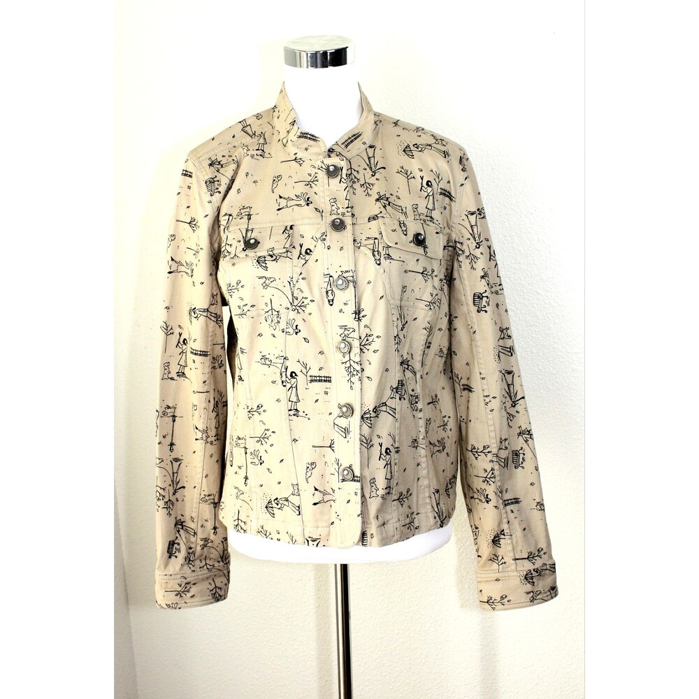Streetwear Classic CHRISTOPHER & BANKS Jacket Sz. L Beige Black Denim City Park